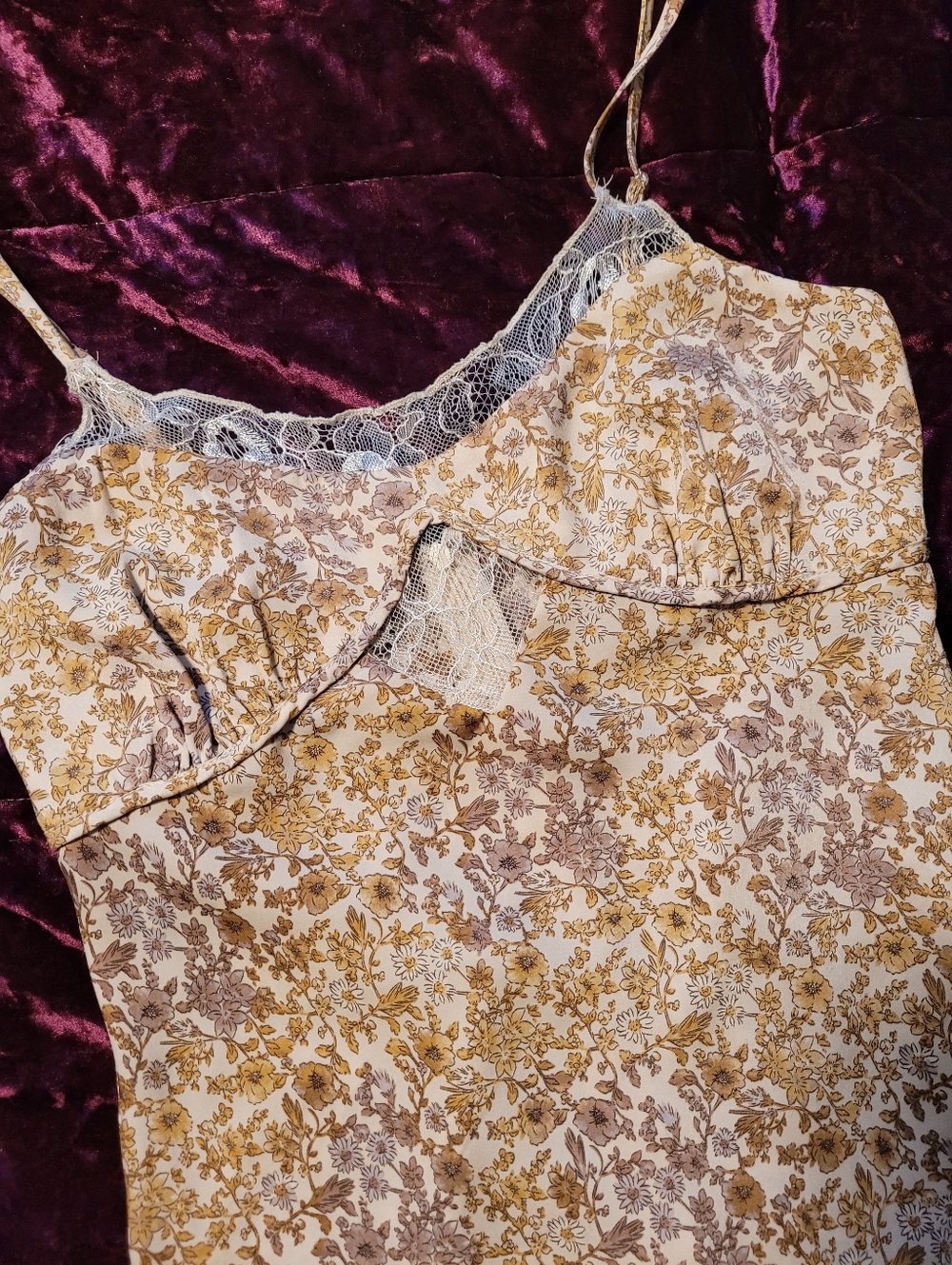 Forever 21 Yellow Floral Slip Dress with Lace Trim